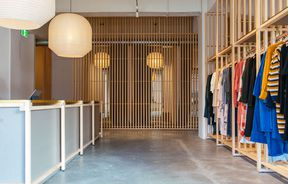 The shop interior of Kowtow Wellington clothing store, New Zealand.