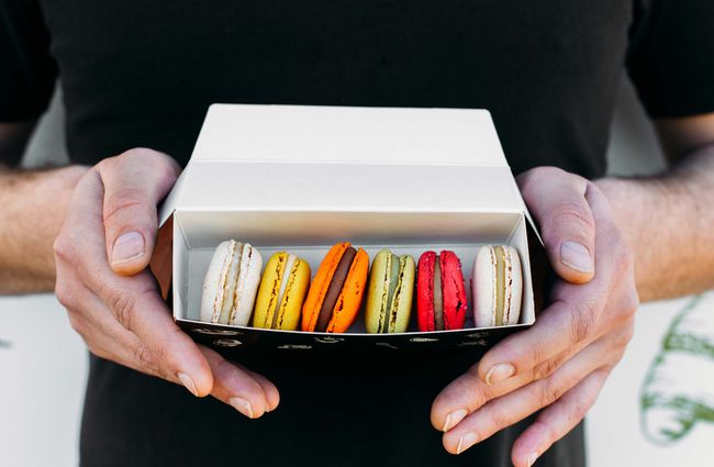 Close up of colourful macarons from Louis by Louis Sergeant, Porirua.
