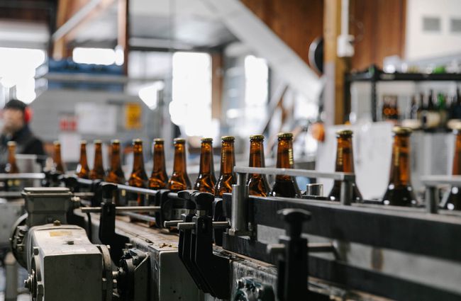 Bottles of beer in production at McCashins Brewery.