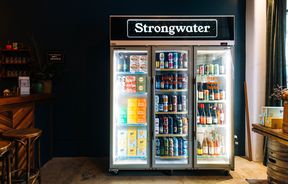 Strongwater fridge filled with chilled drinks at Monkfish.