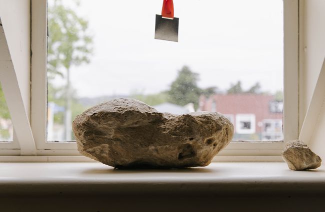 A precious rock ornament placed in a window at Vinters Drop in Kurow, Waitaki.