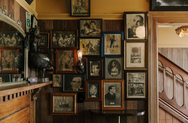 Collection of black and white photographs of famous Irish people at Paddy McNaughton's, Christchurch.