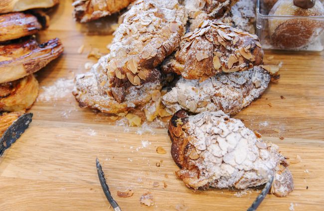 Close up of almond croissants from Pembroke Patisserie, Wānaka.