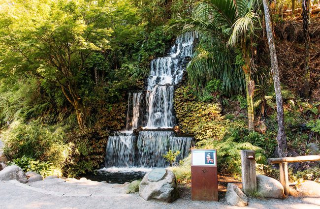 A waterfall inside Pukekura Park.
