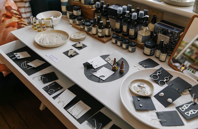 Jewellery and essential oils for sale at Red Gallery and Cafe.