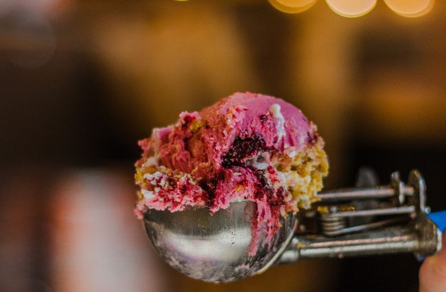 Close up of scoop of ice cream from Rollickin' Gelato.