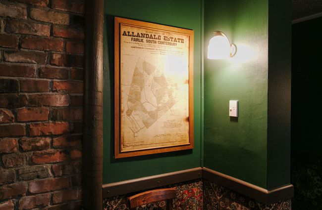 Framed map of Allandale estate on the wall at Silverstream Hotel, Kimbell.