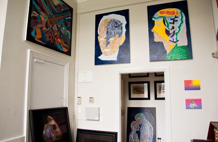 Close up of paintings.