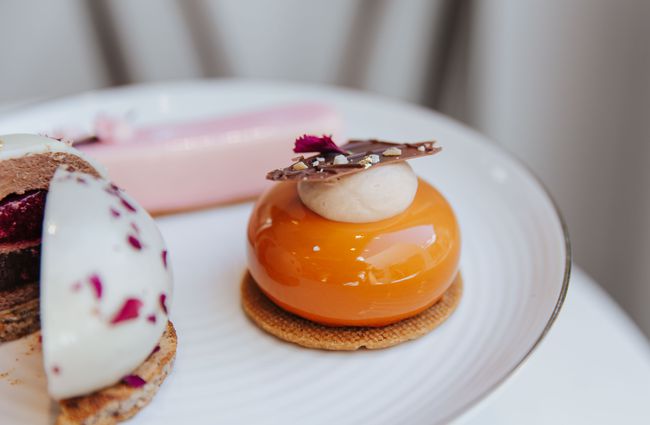 Fine patisserie on a white plate.