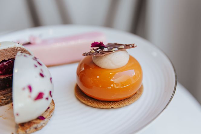 Fine patisserie on a white plate.