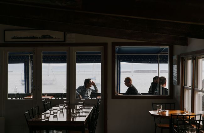 View of people dining at Boat Shed Cafe.