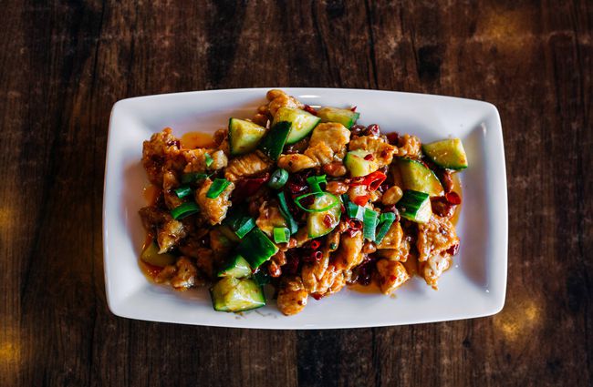 Sichuan chicken and courgette dish.