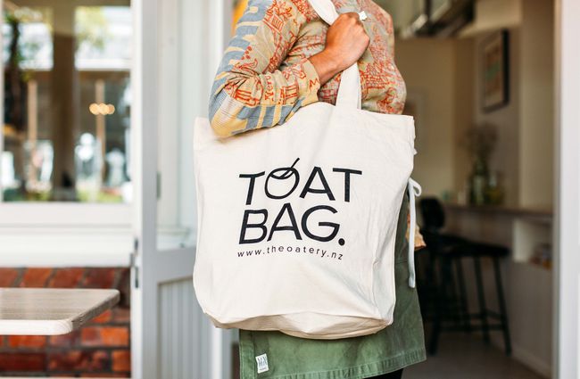 Toat bag from being modelled outside the shop.