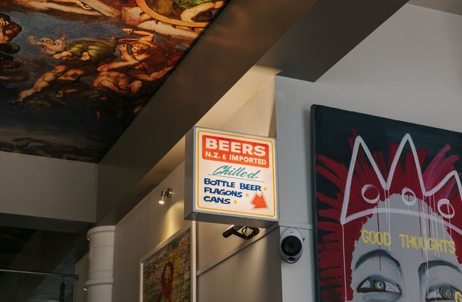 Beer sign on the wall at Tuatara.