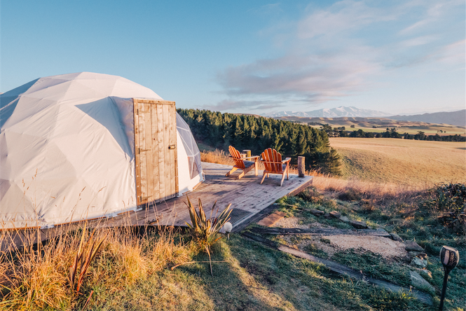 The glamping area at Valley Views Glamping in Waitaki.