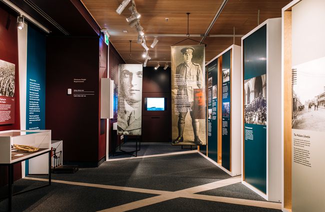 Looking through to exhibition room at Waikato Museum, Hamilton.