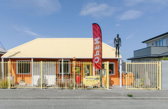 The exterior of the orange coloured York Street Gallery in Timaru.