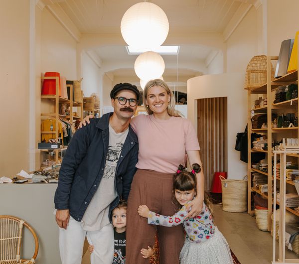 Gemma and Nathan with their kids at Blackbird Goods.