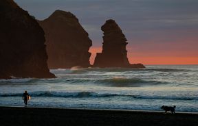 Sunset at Piha in West Auckland, New Zealand.