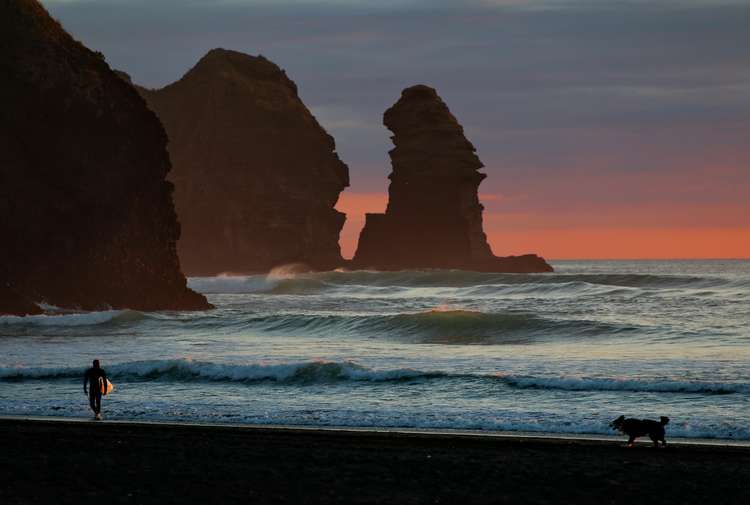 Sunset at Piha in West Auckland, New Zealand.