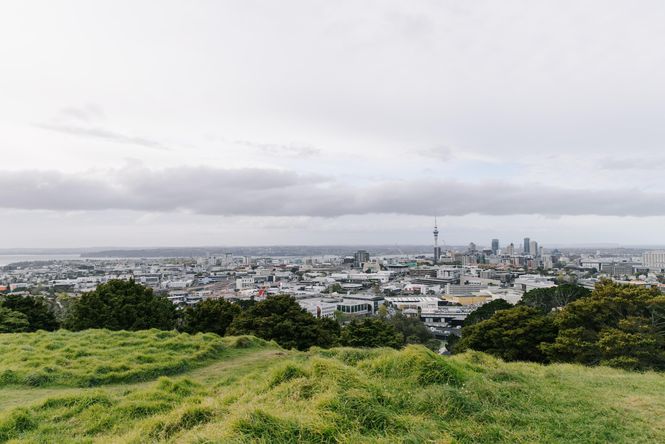 The view of Auckland central from Mt Eden.