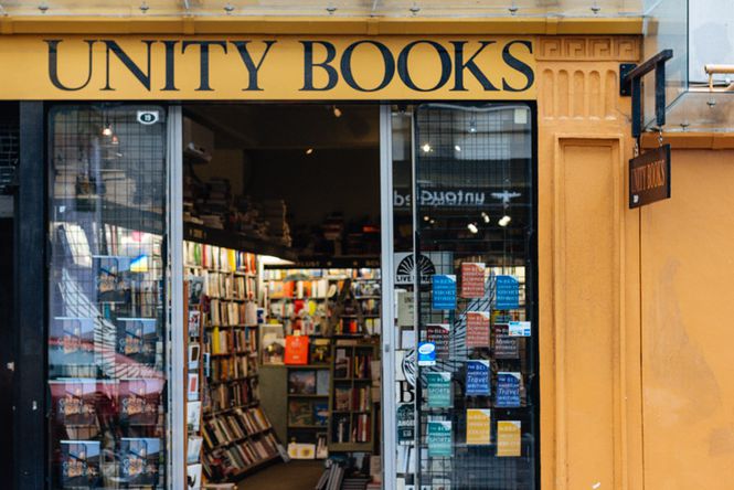 Exterior of Unity Books in Auckland.