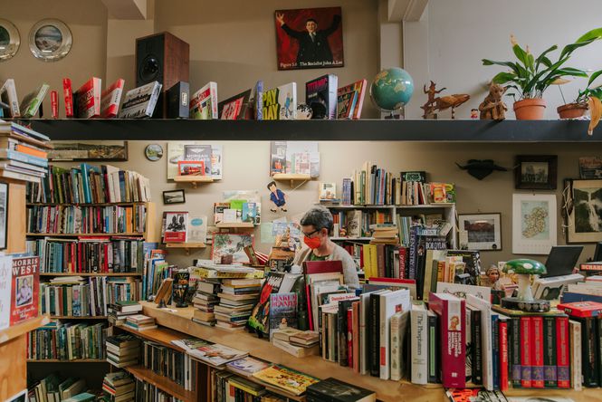 Inside The Little Red Bookshop.